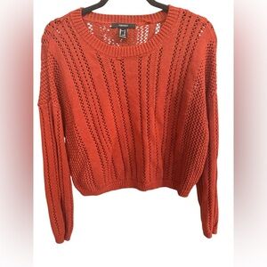 Forever 21 Orange Crew Neck Sweater with Chunky Knit